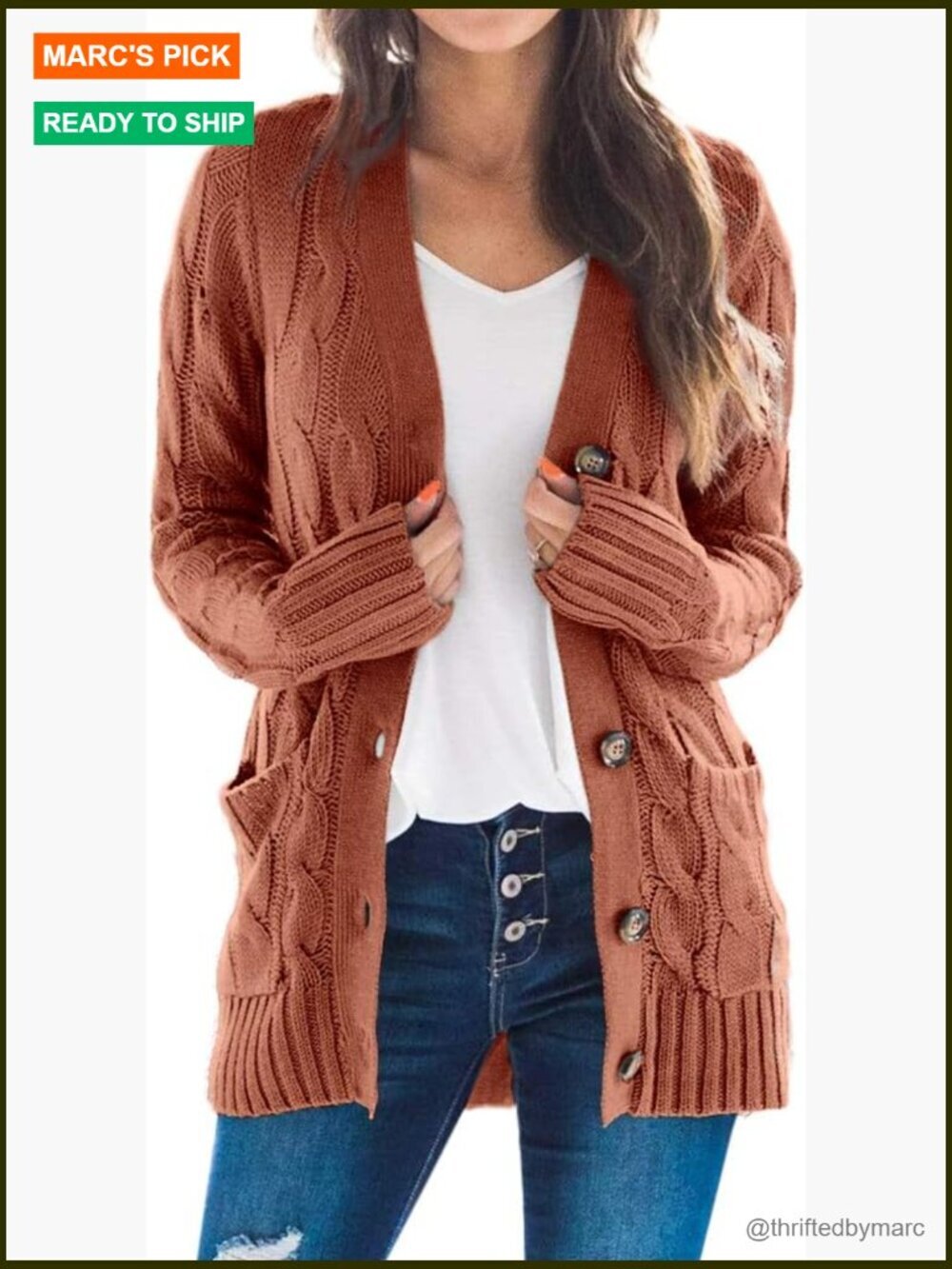 Women's Cable Knit Cardigan Long Sleeve Button Down Open Front Sweater Coat